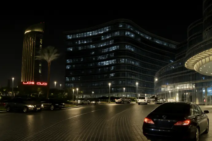 A night view exterior photo of Dubai Mall by Javed Hussain Photography Delhi, India