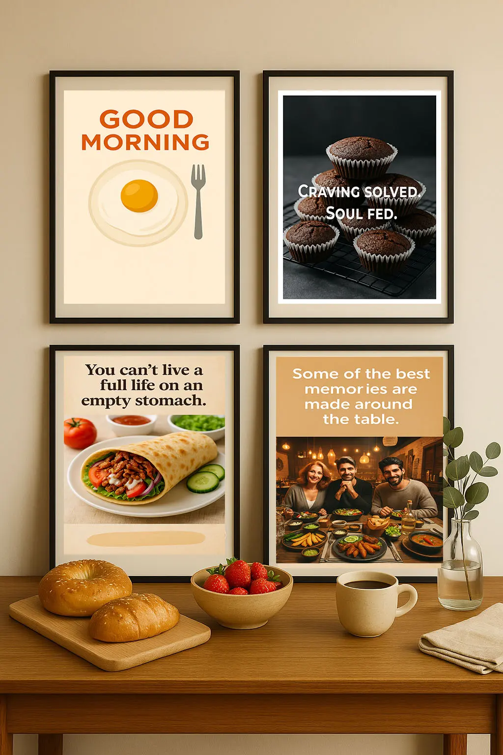 From gourmet delights to comforting classics, this poster captures the essence of good eating. It's the ideal decorative piece for anyone who appreciates the art of food.